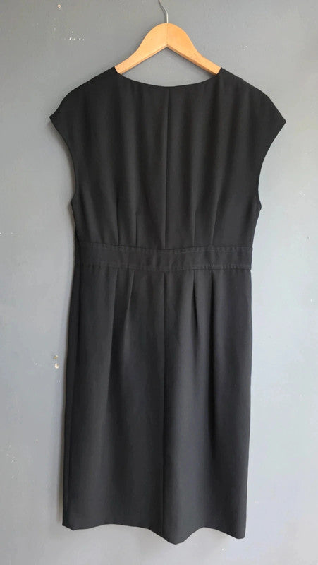 Austin Reed Black Draped Wrap Front Cap Sleeve Dress UK 14 L Classic Office Work