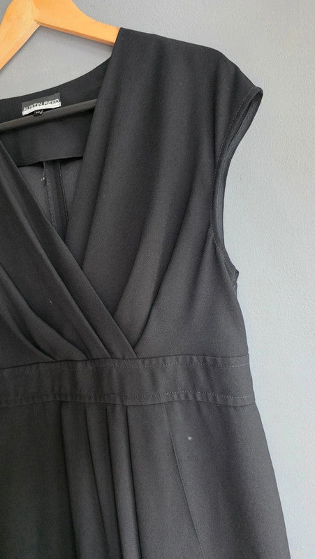 Austin Reed Black Draped Wrap Front Cap Sleeve Dress UK 14 L Classic Office Work