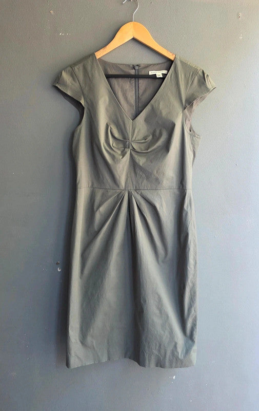 Banana Republic Khaki Green Stretch V-Neck Short Sleeve Shift Dress UK 8 S Smart
