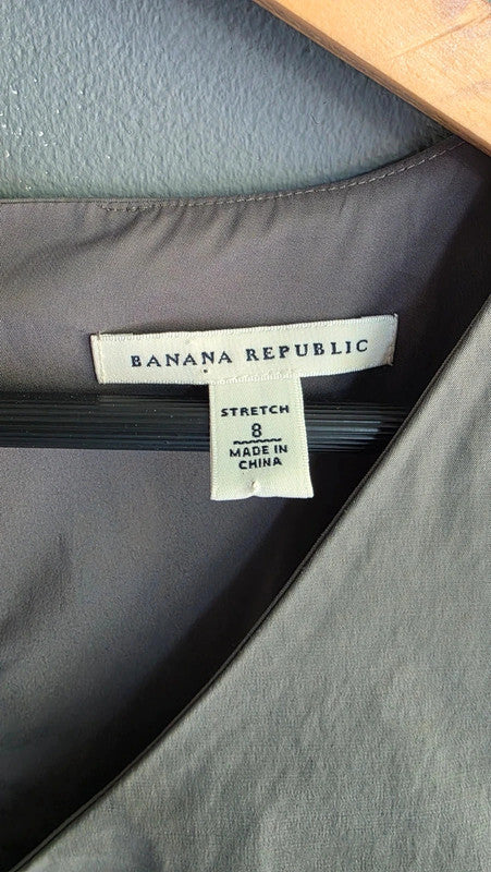 Banana Republic Khaki Green Stretch V-Neck Short Sleeve Shift Dress UK 8 S Smart