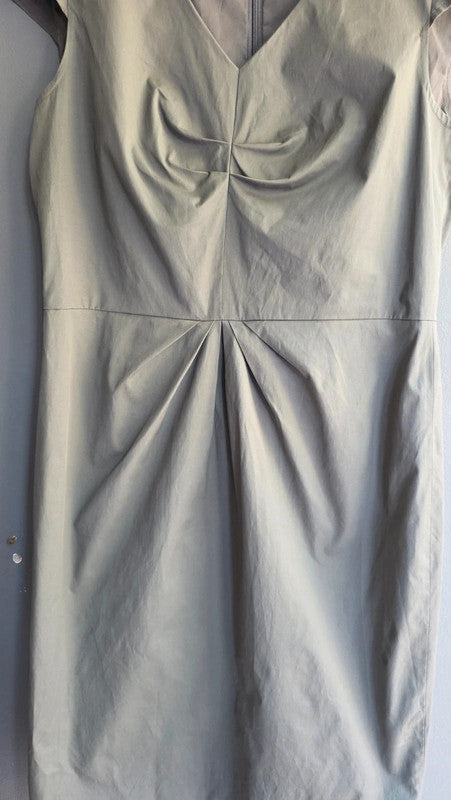 Banana Republic Khaki Green Stretch V-Neck Short Sleeve Shift Dress UK 8 S Smart
