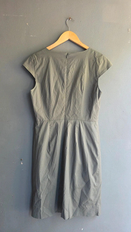 Banana Republic Khaki Green Stretch V-Neck Short Sleeve Shift Dress UK 8 S Smart