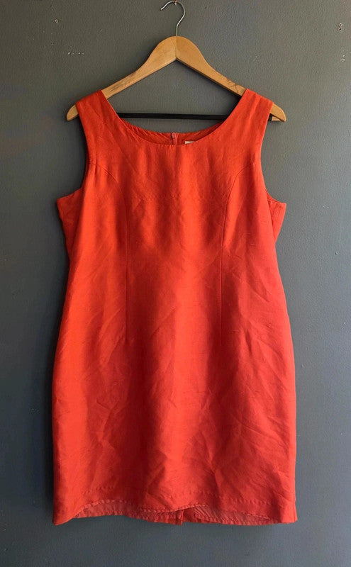 Art Of Silk Tie Rack Red 100% Silk Shift Dress Vintage UK 14 L Scoop Neck
