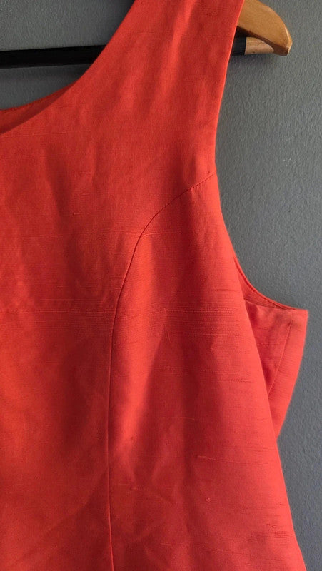 Art Of Silk Tie Rack Red 100% Silk Shift Dress Vintage UK 14 L Scoop Neck