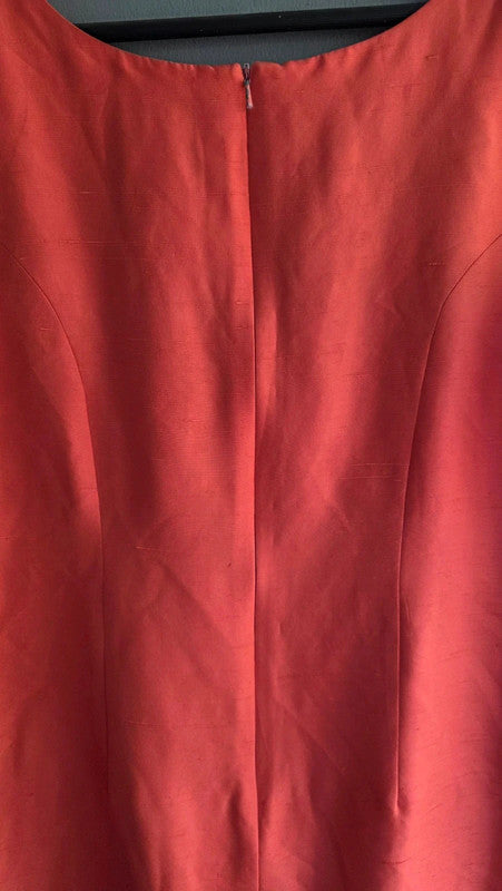 Art Of Silk Tie Rack Red 100% Silk Shift Dress Vintage UK 14 L Scoop Neck