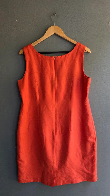 Art Of Silk Tie Rack Red 100% Silk Shift Dress Vintage UK 14 L Scoop Neck