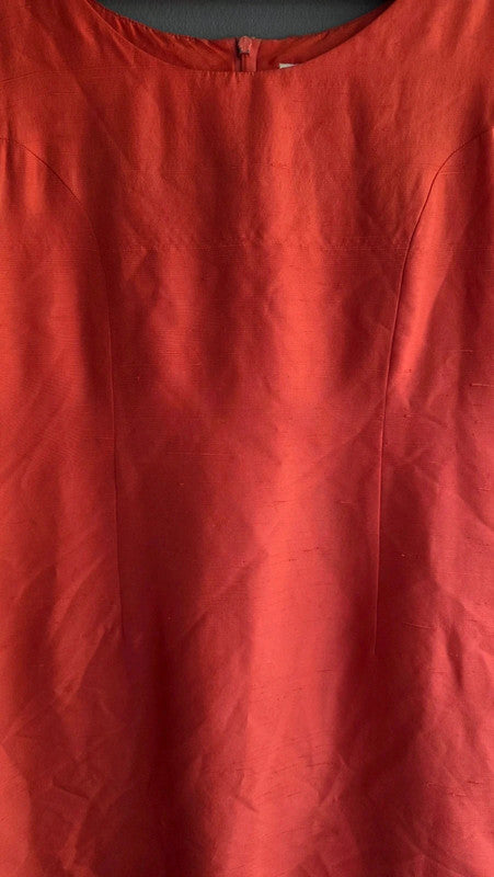 Art Of Silk Tie Rack Red 100% Silk Shift Dress Vintage UK 14 L Scoop Neck