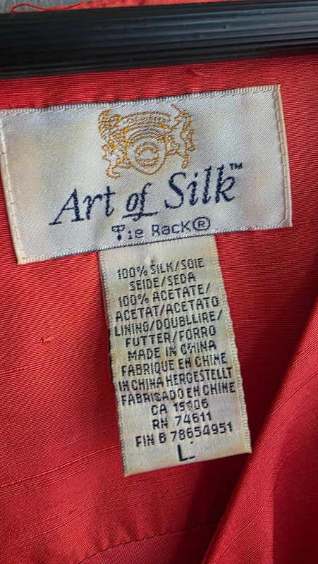 Art Of Silk Tie Rack Red 100% Silk Shift Dress Vintage UK 14 L Scoop Neck