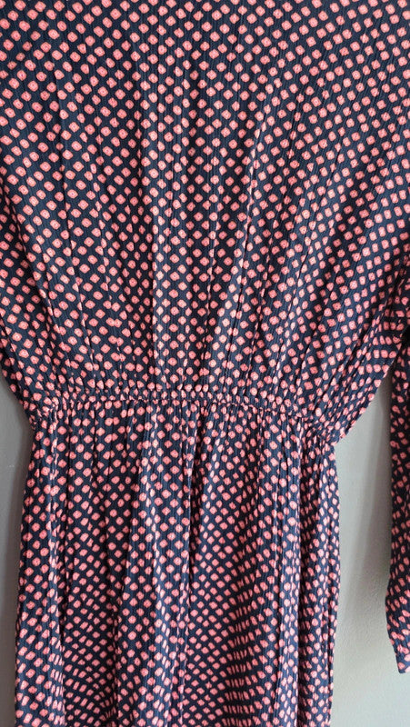 Billabong Navy Pink Tile Print Crepe Tunic Dress UK 8 S Boho Tassel Detail Bnwt