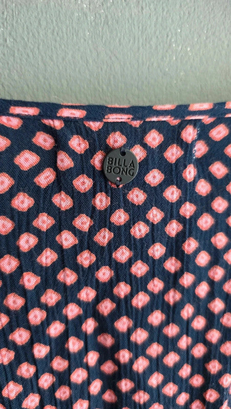 Billabong Navy Pink Tile Print Crepe Tunic Dress UK 8 S Boho Tassel Detail Bnwt