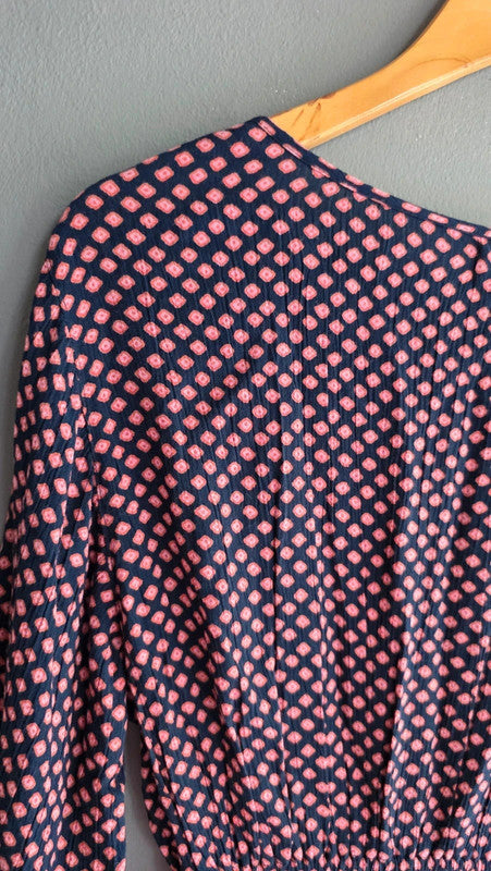Billabong Navy Pink Tile Print Crepe Tunic Dress UK 8 S Boho Tassel Detail Bnwt