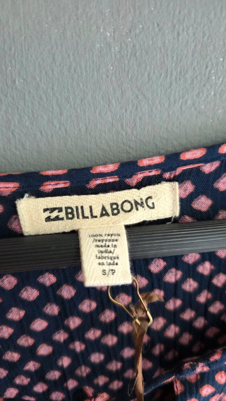 Billabong Navy Pink Tile Print Crepe Tunic Dress UK 8 S Boho Tassel Detail Bnwt