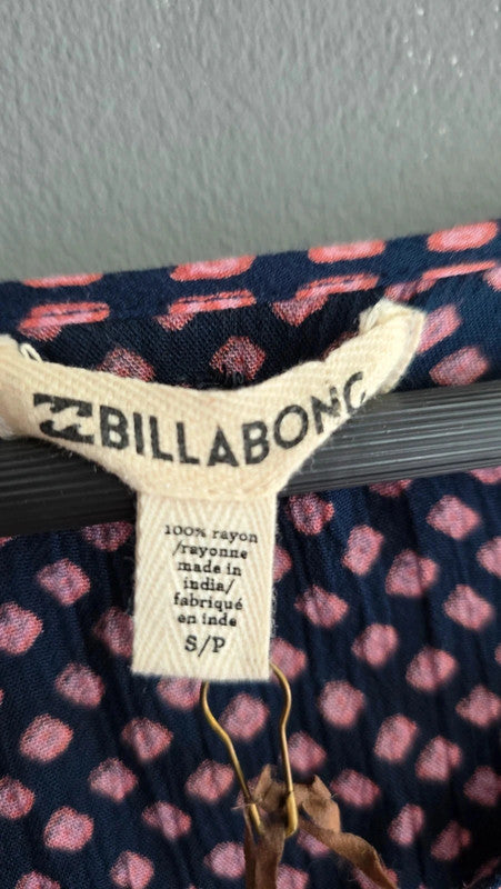 Billabong Navy Pink Tile Print Crepe Tunic Dress UK 8 S Boho Tassel Detail Bnwt