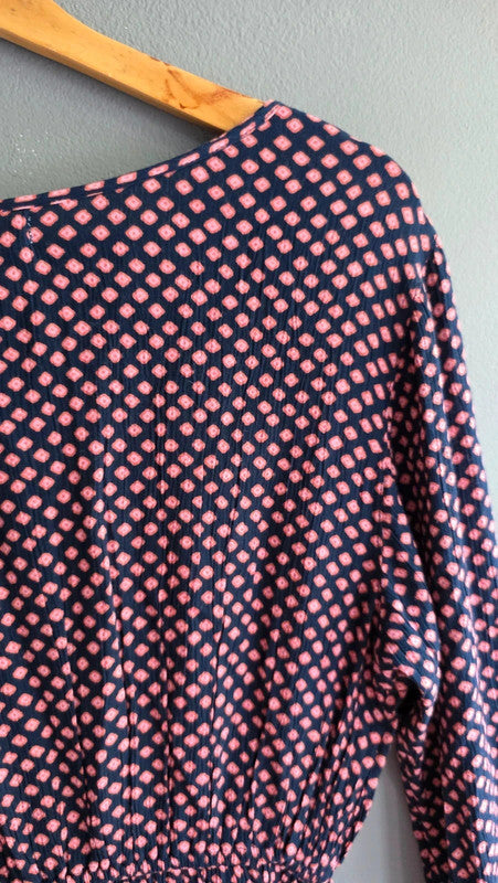 Billabong Navy Pink Tile Print Crepe Tunic Dress UK 8 S Boho Tassel Detail Bnwt