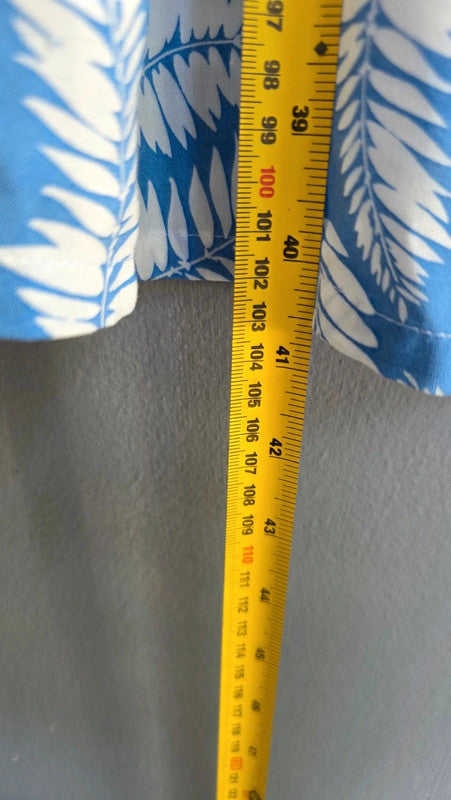 Boden Blue White Leaf Print Viscose Belted Dress UK 12 M/L Short Sleeve Summer