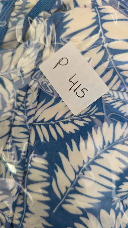 Boden Blue White Leaf Print Viscose Belted Dress UK 12 M/L Short Sleeve Summer