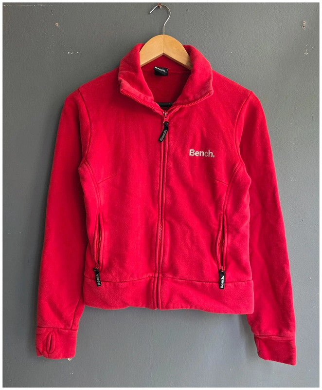Bench Red Fleece Jacket Womens M Zip Thick Pockets 90s Streetwear 100% Cotton