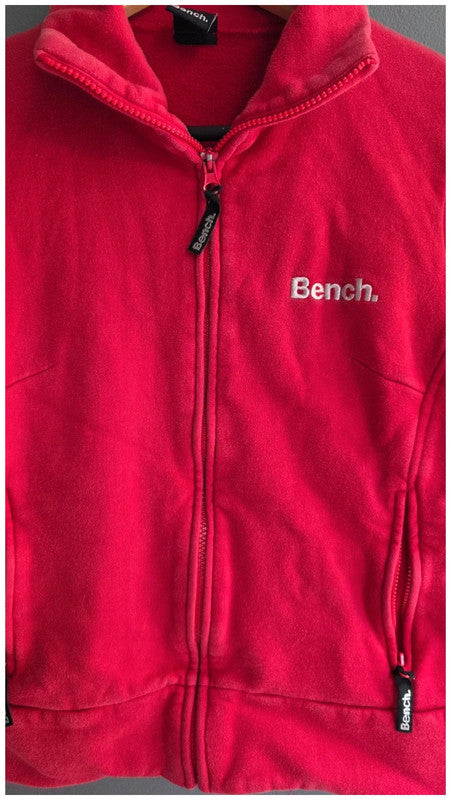 Bench Red Fleece Jacket Womens M Zip Thick Pockets 90s Streetwear 100% Cotton