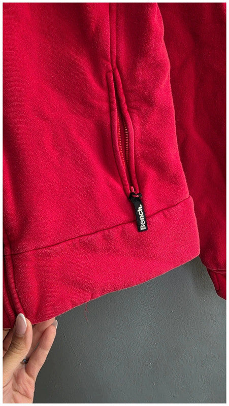 Bench Red Fleece Jacket Womens M Zip Thick Pockets 90s Streetwear 100% Cotton