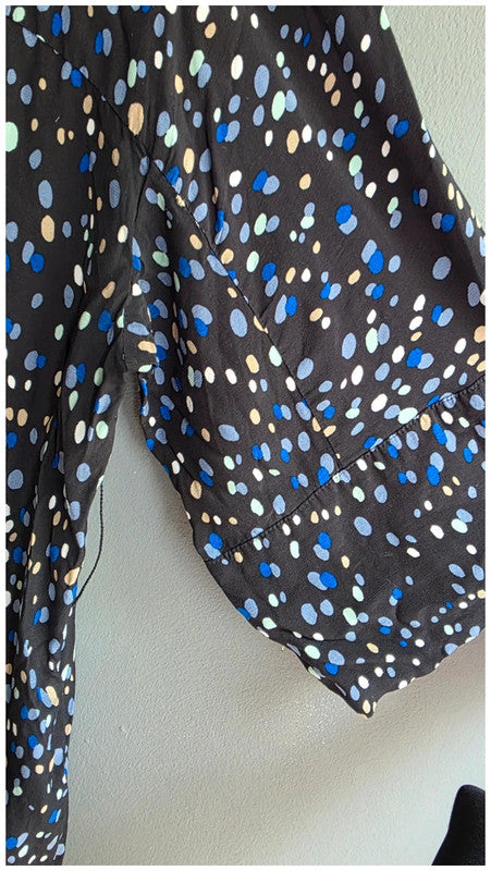 & Other Stories Polka Dot Black Blue Cream Midi Dress UK 14 3/4 Sleeve Relaxed