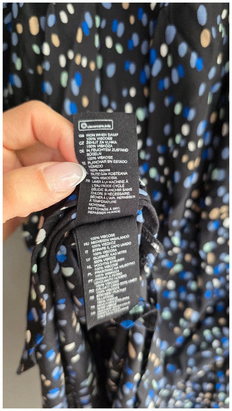 & Other Stories Polka Dot Black Blue Cream Midi Dress UK 14 3/4 Sleeve Relaxed