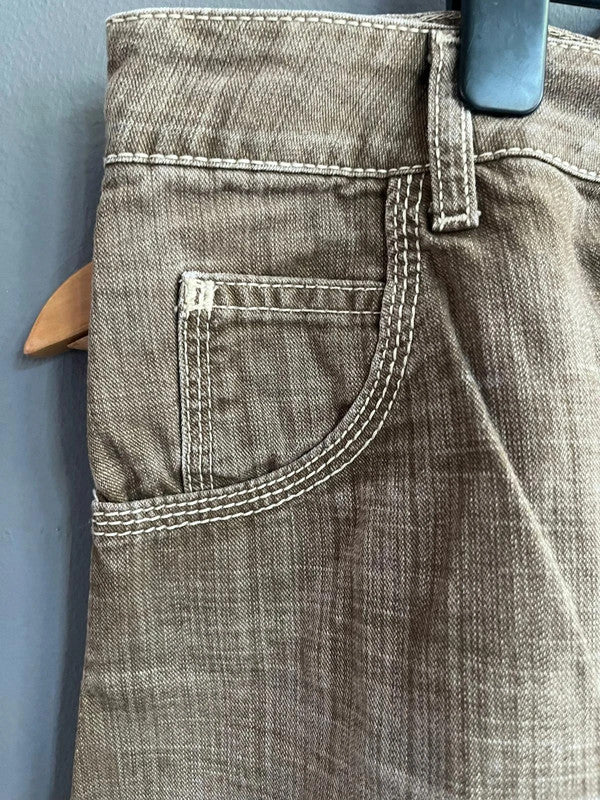 BODEN Brown Faded Cotton Denim Casual Mini Skirt UK 12 L Pockets Summer Y2K W32