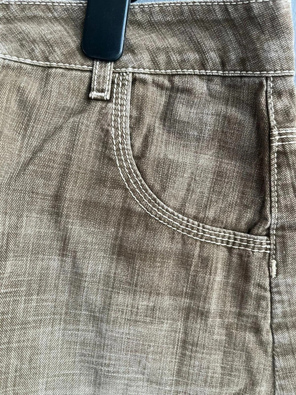 BODEN Brown Faded Cotton Denim Casual Mini Skirt UK 12 L Pockets Summer Y2K W32