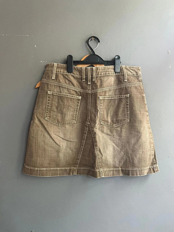 BODEN Brown Faded Cotton Denim Casual Mini Skirt UK 12 L Pockets Summer Y2K W32