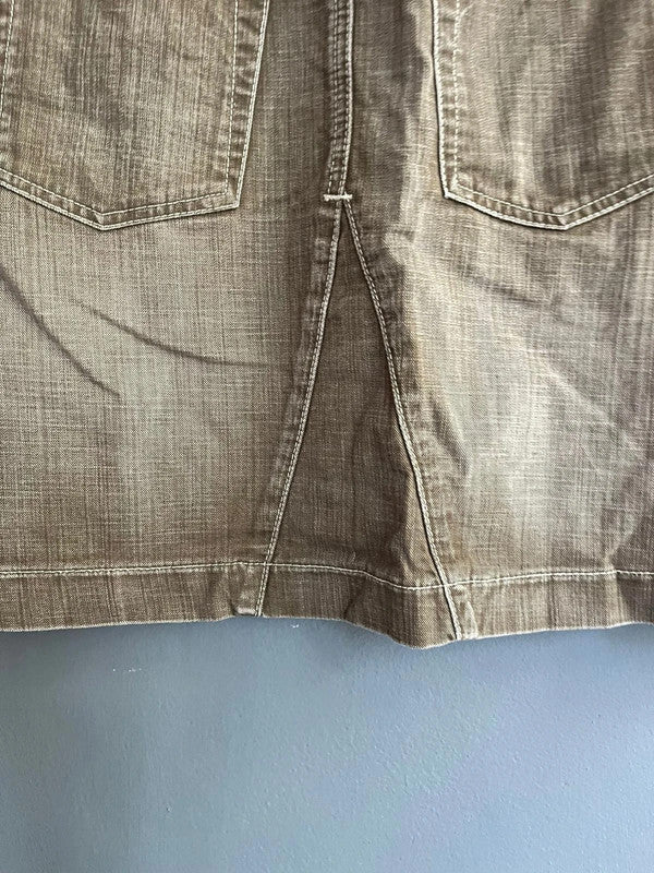 BODEN Brown Faded Cotton Denim Casual Mini Skirt UK 12 L Pockets Summer Y2K W32