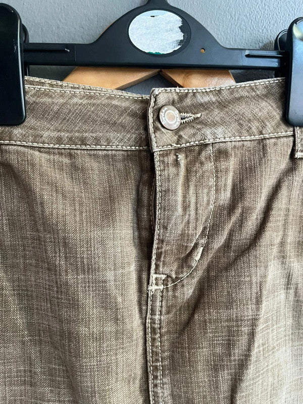 BODEN Brown Faded Cotton Denim Casual Mini Skirt UK 12 L Pockets Summer Y2K W32