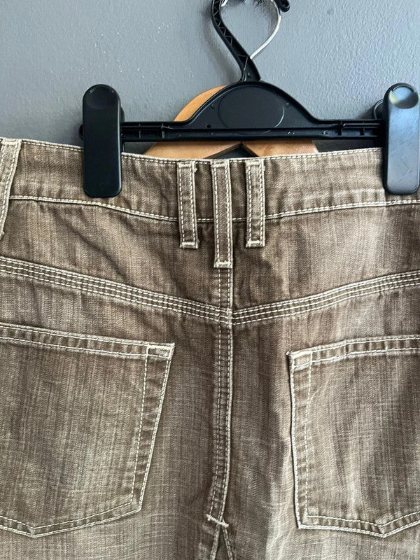 BODEN Brown Faded Cotton Denim Casual Mini Skirt UK 12 L Pockets Summer Y2K W32