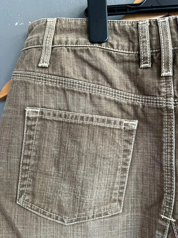 BODEN Brown Faded Cotton Denim Casual Mini Skirt UK 12 L Pockets Summer Y2K W32