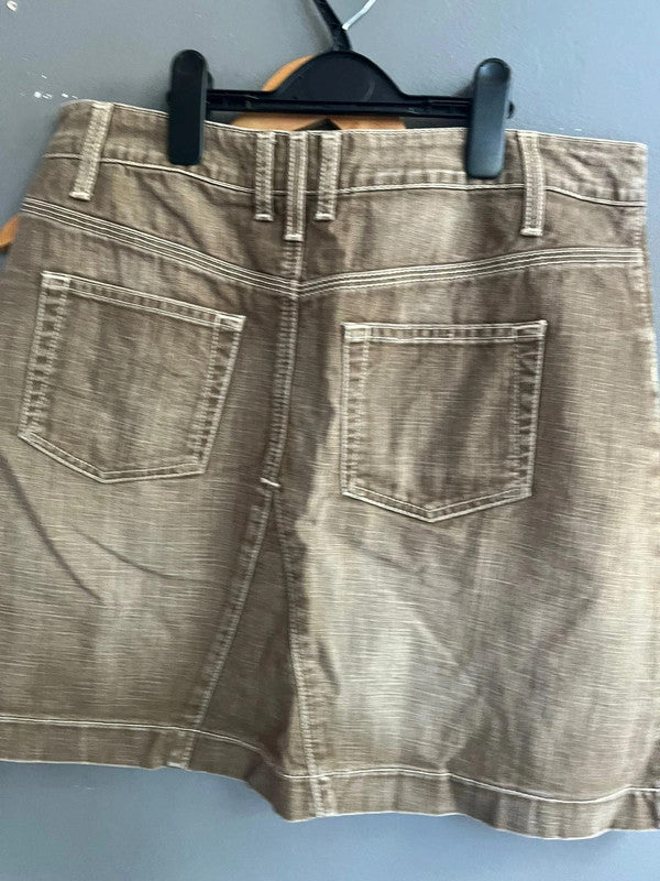 BODEN Brown Faded Cotton Denim Casual Mini Skirt UK 12 L Pockets Summer Y2K W32