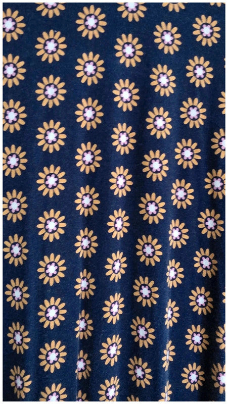 Boden Navy Blue Daisy Sunflower Floral Flutter Sleeve Jersey Dress UK 16 Soft