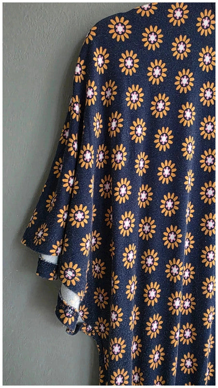 Boden Navy Blue Daisy Sunflower Floral Flutter Sleeve Jersey Dress UK 16 Soft