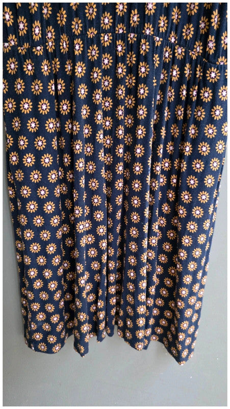 Boden Navy Blue Daisy Sunflower Floral Flutter Sleeve Jersey Dress UK 16 Soft