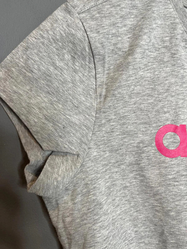 Adidas Grey Short Sleeve Logo T-Shirt Pink Print Casual Activewear Basic UK 12 M