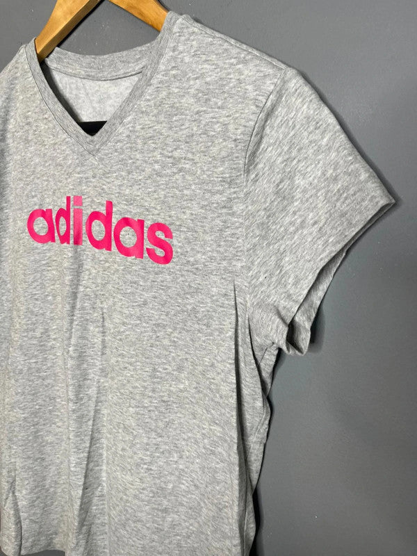 Adidas Grey Short Sleeve Logo T-Shirt Pink Print Casual Activewear Basic UK 12 M