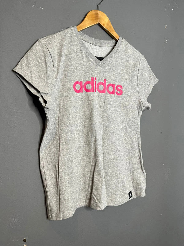 Adidas Grey Short Sleeve Logo T-Shirt Pink Print Casual Activewear Basic UK 12 M