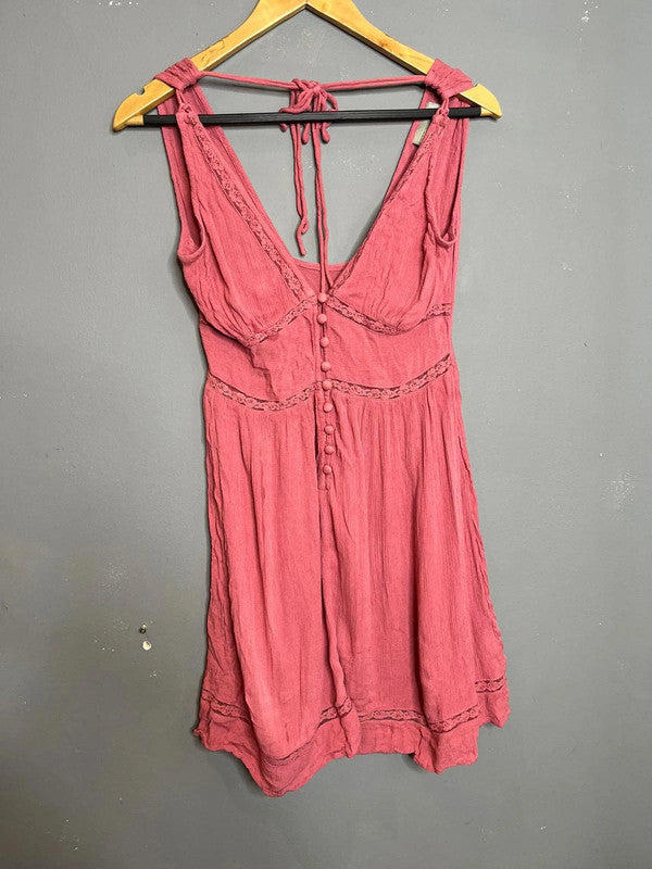 ASOS Pink Sleeveless Button Front Mini Dress Lace Trim Summer Holiday UK 10 M