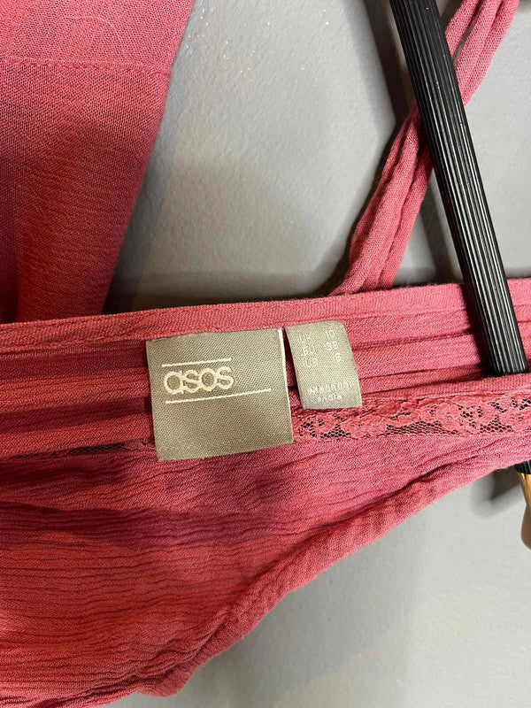 ASOS Pink Sleeveless Button Front Mini Dress Lace Trim Summer Holiday UK 10 M