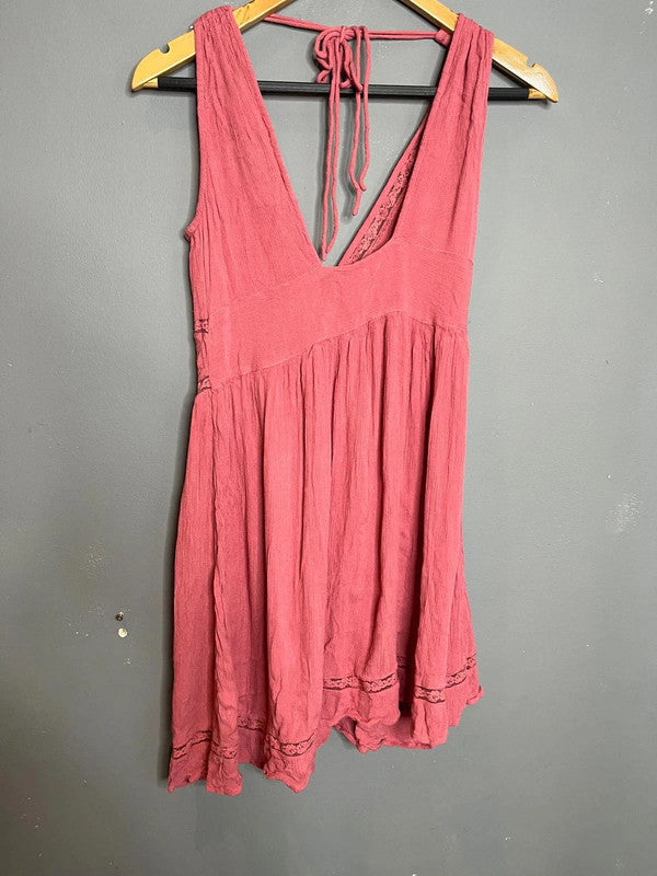 ASOS Pink Sleeveless Button Front Mini Dress Lace Trim Summer Holiday UK 10 M