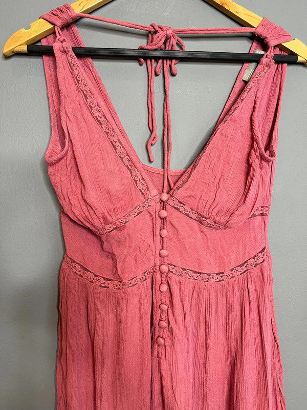 ASOS Pink Sleeveless Button Front Mini Dress Lace Trim Summer Holiday UK 10 M
