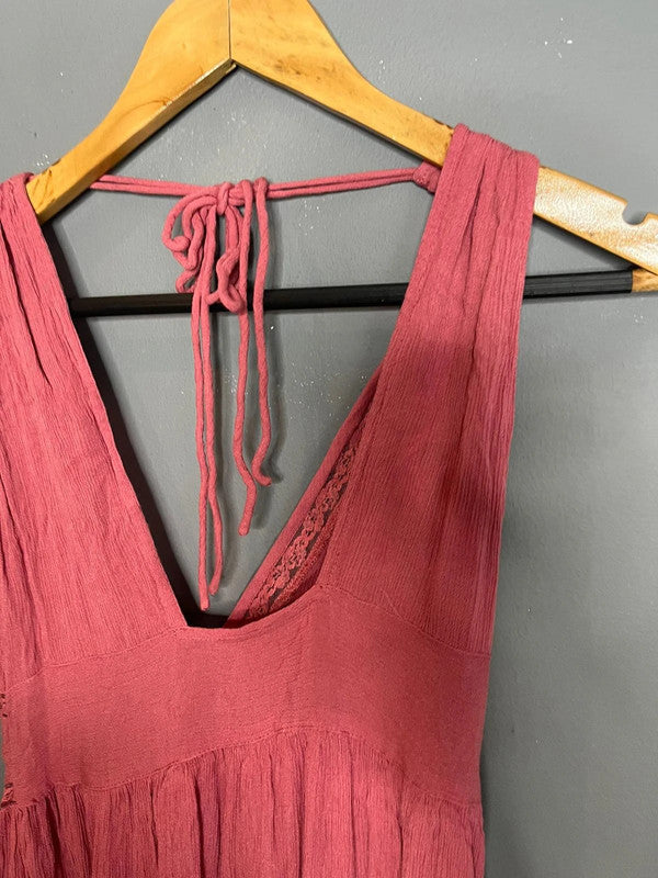 ASOS Pink Sleeveless Button Front Mini Dress Lace Trim Summer Holiday UK 10 M