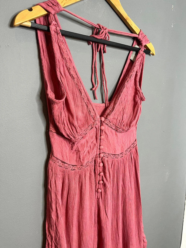 ASOS Pink Sleeveless Button Front Mini Dress Lace Trim Summer Holiday UK 10 M