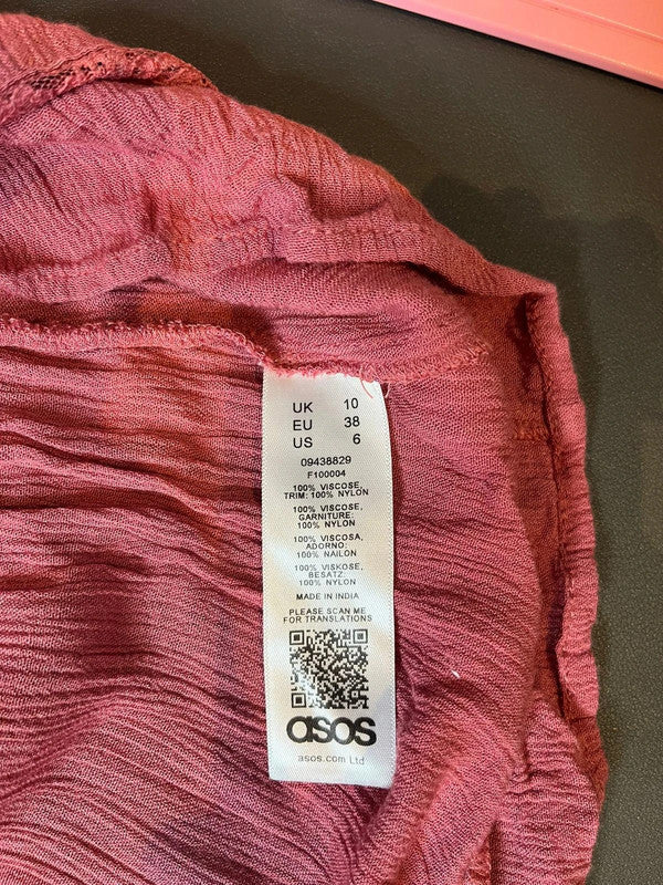 ASOS Pink Sleeveless Button Front Mini Dress Lace Trim Summer Holiday UK 10 M