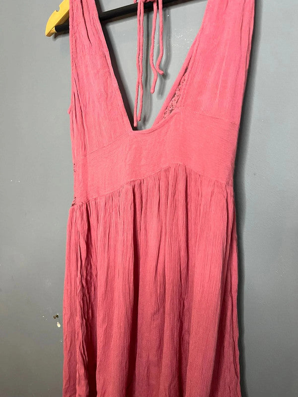 ASOS Pink Sleeveless Button Front Mini Dress Lace Trim Summer Holiday UK 10 M