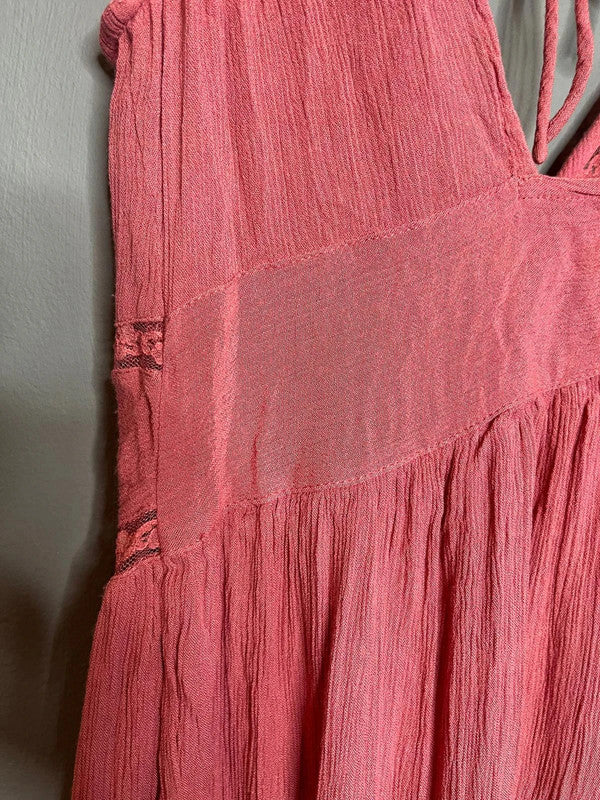 ASOS Pink Sleeveless Button Front Mini Dress Lace Trim Summer Holiday UK 10 M