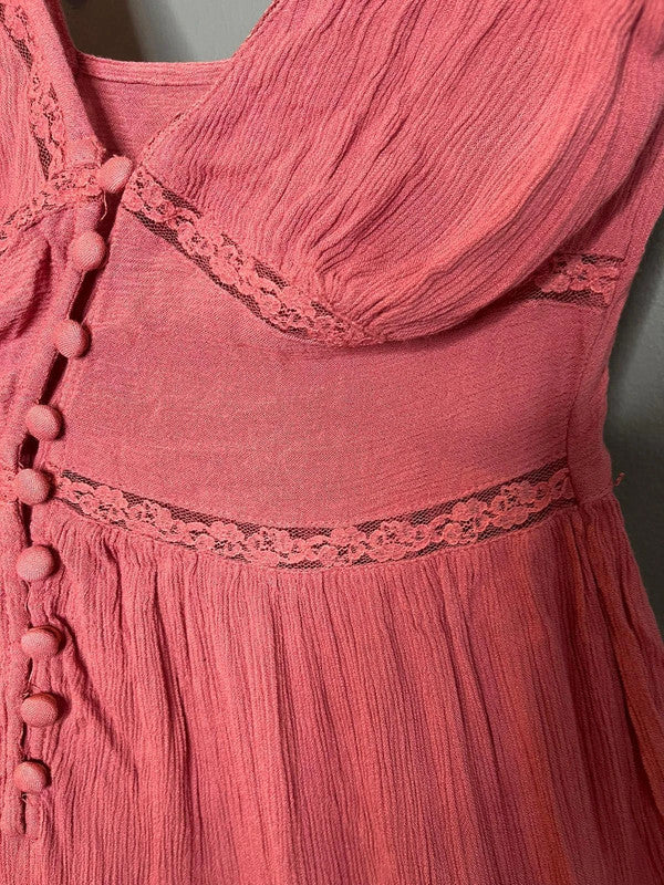 ASOS Pink Sleeveless Button Front Mini Dress Lace Trim Summer Holiday UK 10 M