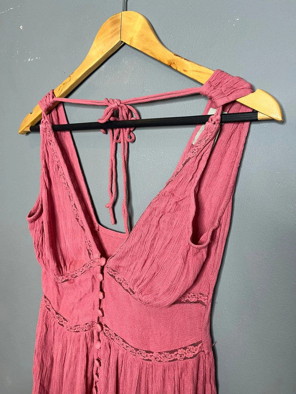 ASOS Pink Sleeveless Button Front Mini Dress Lace Trim Summer Holiday UK 10 M